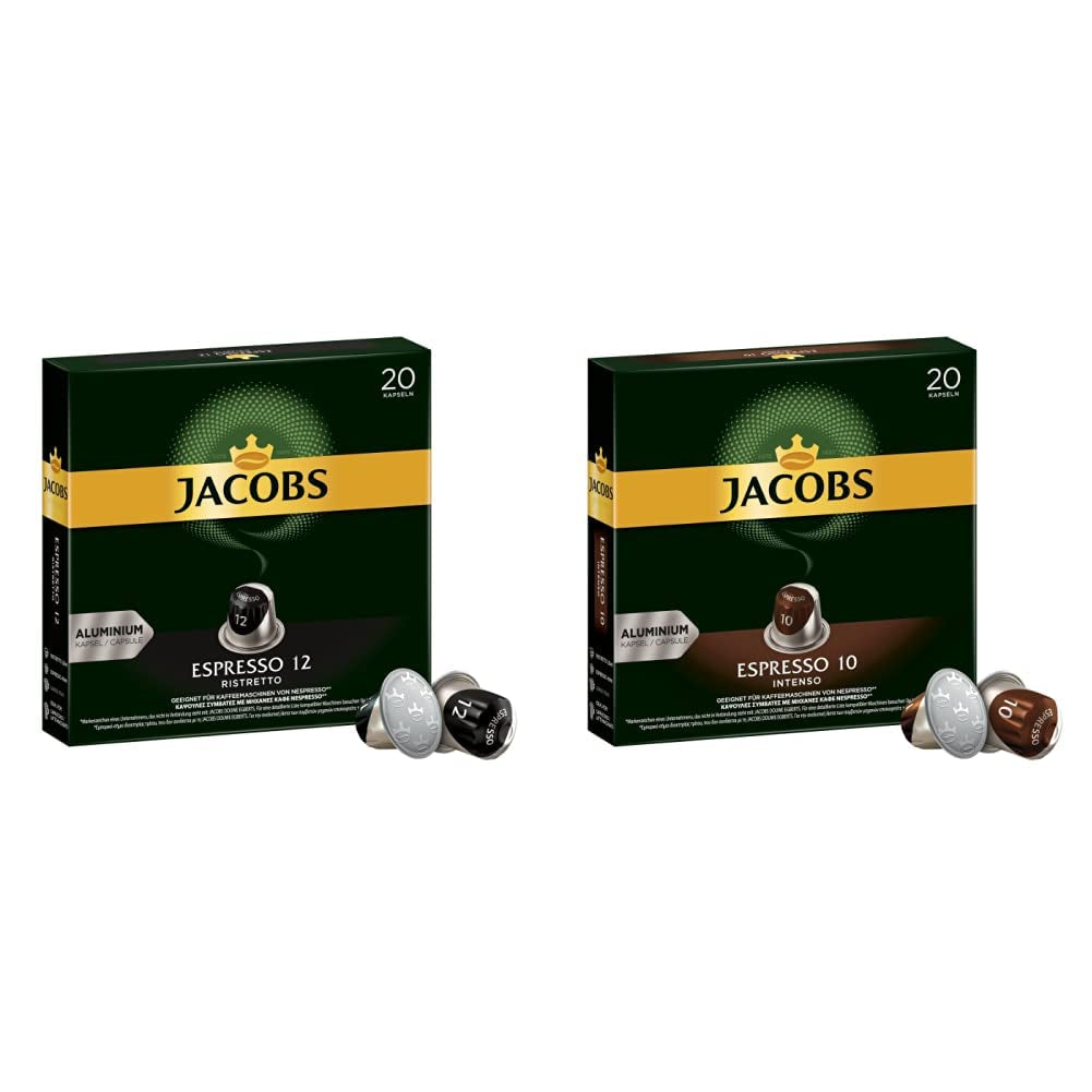 Cafetera Espresso Ristretto, intensidad 12 de 12, 10 x 20 unidades y cafetera Espresso Intenso, intensidad 10 de 12, 200 cápsulas compatibles con Nespresso®*, 10 x 20 unidades
