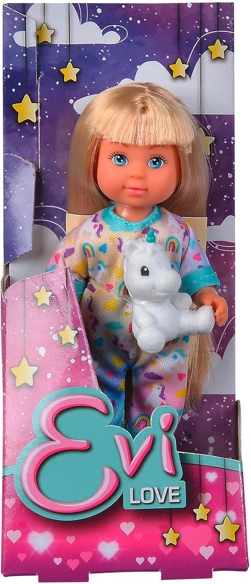 Pijama Simba Evi Love, 3 colores surtidos, solo se envía un artículo, muñeca en lindo pijama con peluche de unicornio, muñeca de juego de 12 cm, a partir de 3 años