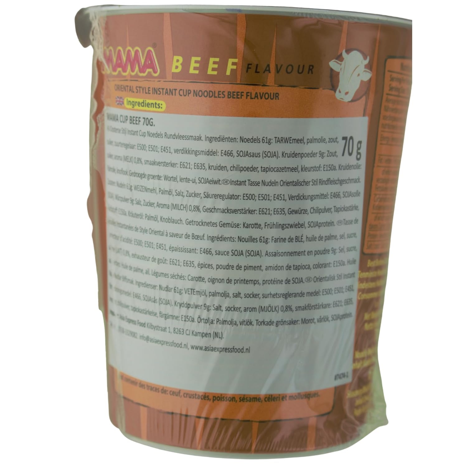 MAMA - Fideos instantáneos con ternera en vasitos - Multipack (8 x 70g)