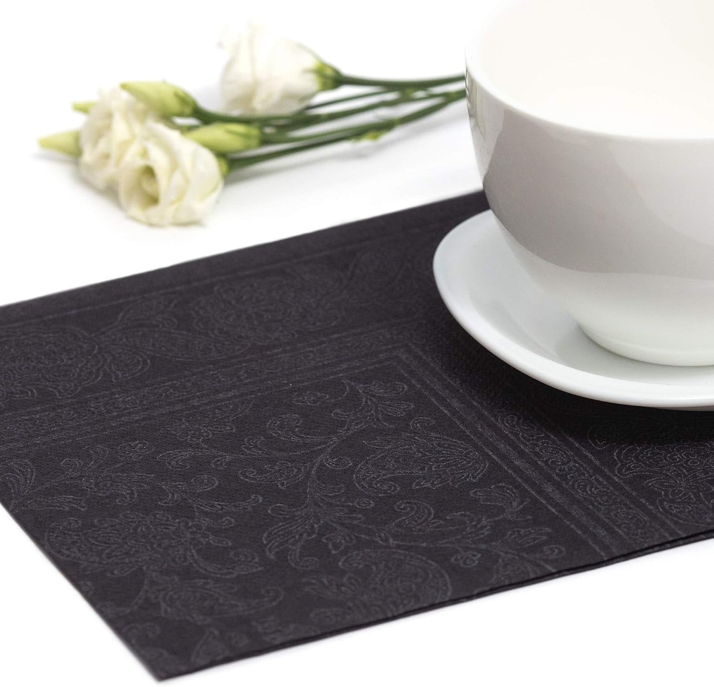 50 Servilletas Colección ROYAL pliegue 1/4 40 X 40 negro "Adornos"
