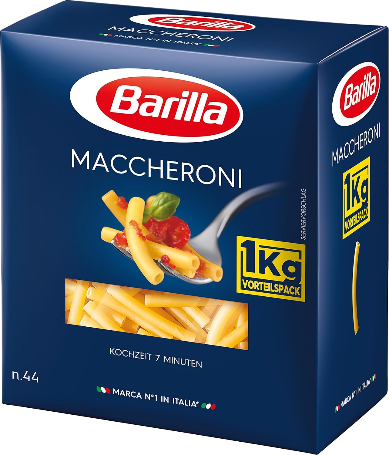 Pasta de trigo duro Barilla Maccheroni n. 44 – Paquete de 1 (1x1kg)