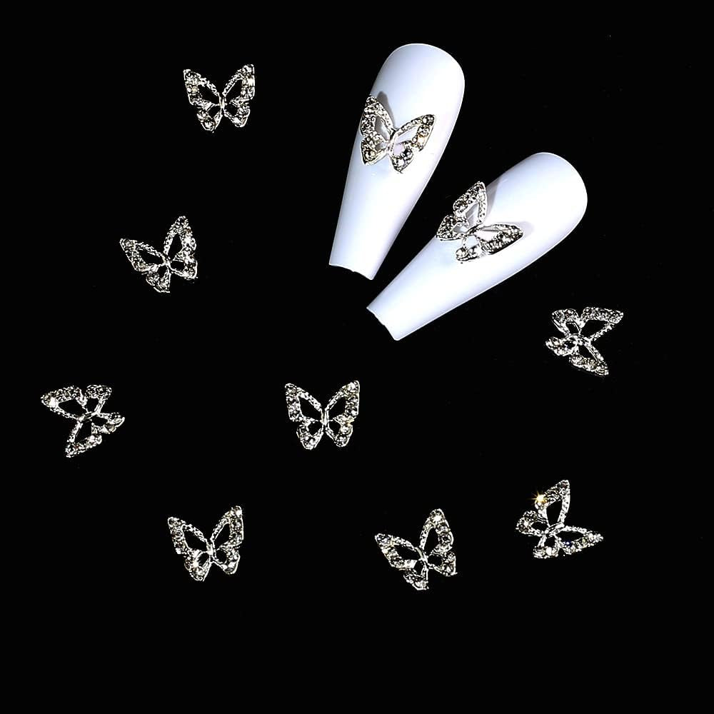 10 piezas de dijes de uñas de mariposa de aleación, piedras colgantes de Metal para decoración de uñas, piedras para diamantes, gemas, joyería de uñas, decoraciones artísticas, fabricación de joyas