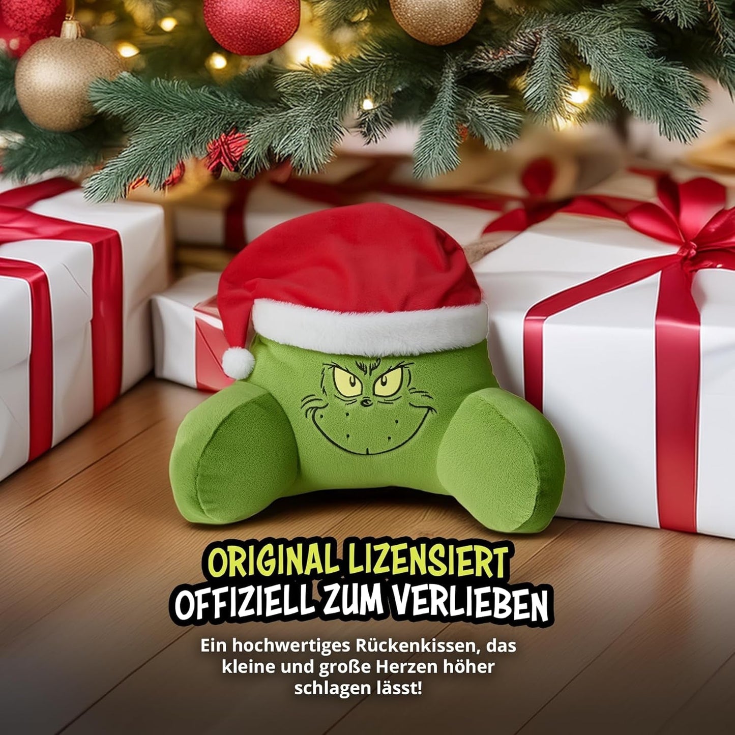 Grinch Pillow - Almohada de Lectura para Cama y sofá, Respaldo con reposabrazos, Almohada de Lectura para Espalda, Cuello y Cabeza, Verde, 40 x 38 cm