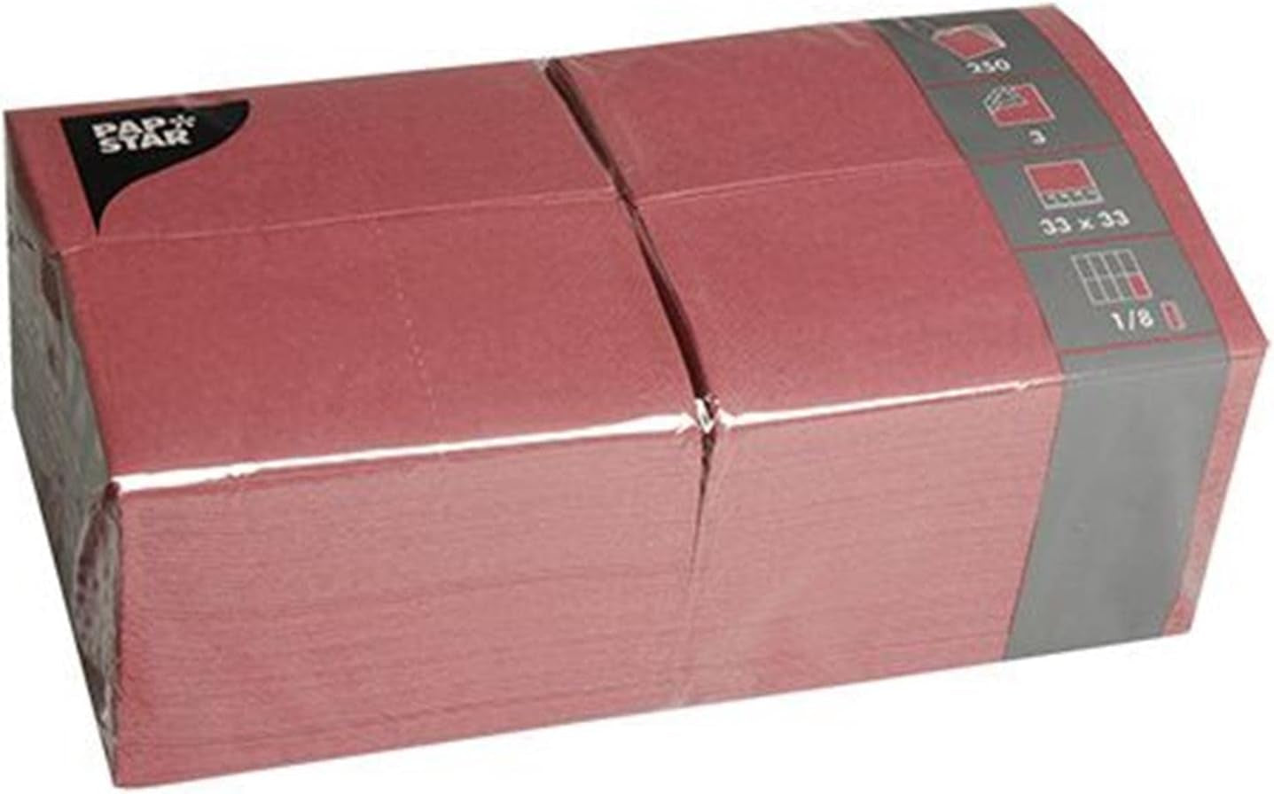 Papstar 84577250 pañuelos, 3 capas, pliegue 1/8, 33 cm x 33 cm, burdeos