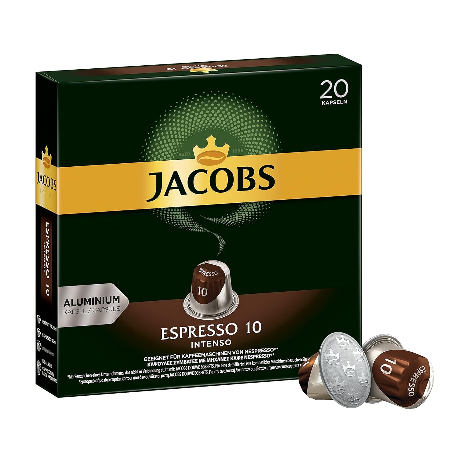 Kaffeekapseln Espresso Intenso, Intensität 10 von 12, 10 x 20 Getränke & Kaffeekapseln Krönung Crema, 200 Kapseln compatibles con Nespresso, 10er Pack, 10 x 20 Getränke, 1040 g