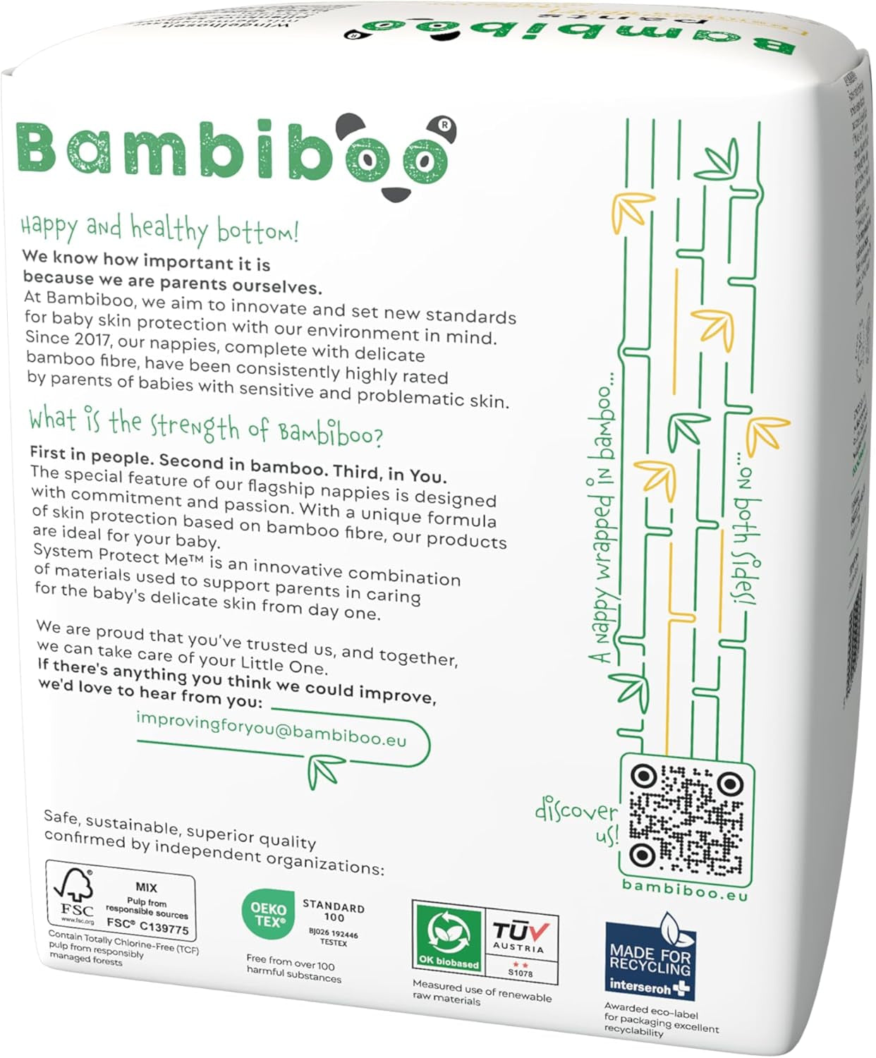 Bambiboo Pañales Desechables, Respetuosos con la Piel, Fibra de Bambú Fina - Bragas para Pañales para Bebé - Fundas para Pañales Desechables - Protección para la Piel Sensible - Altamente Absorbente - Talla 4 (Maxi), 16 Piezas