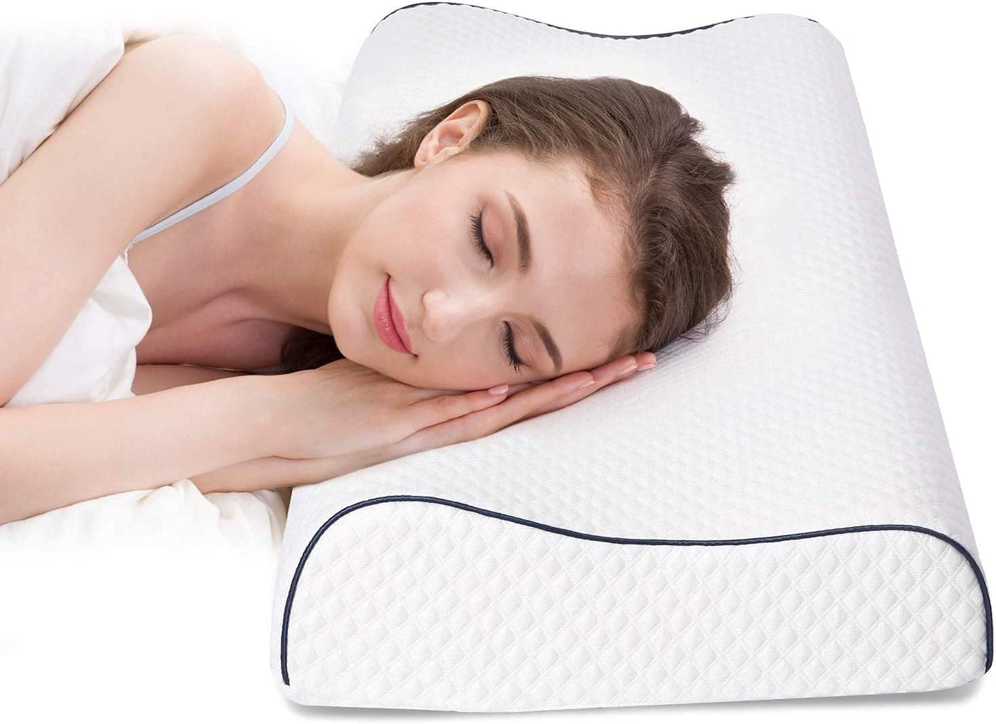 Fityou Almohada De Espuma Viscoelástica Almohada De Soporte para El Cuello Almohada Ergonómica para Dormir Almohada De Enfriamiento Diseño De Doble Cara Funda De Almohada Lavable (67.5X40X13Cm) Almohadas Ortopédicas Cervicales Naty Shop Borde Azul 60X35X9/11Cm