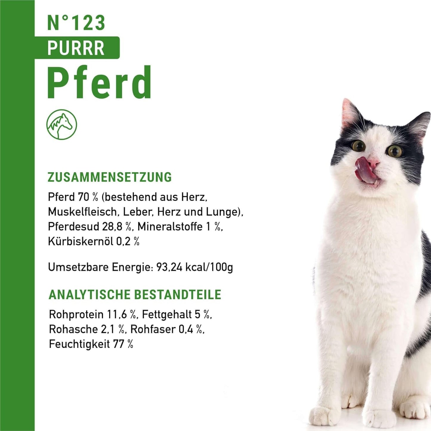 Comida húmeda para gatos Catz Finefood Purrrr Horse Monoprotein no. 123, para gatos con digestión sensible, 70% de contenido de carne, 6 cajas x 400 g