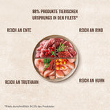 Shelma Comida húmeda para gatos Megapack con ternera, pavo, pollo y pato - Alimento completo sin cereales con alto contenido en carne - 40 x 85 g (3,4 kg)