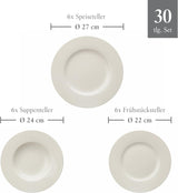 vivo - Villeroy & Boch Group - Vajilla Basic Blanco 30 piezas, apta para lavavajillas y microondas, Vajilla blanca, Juego de café, Cerámica, Platos, Tazas, Porcelana premium