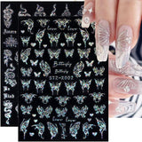 6 Blatt Schmetterling Nagelsticker Selbstklebend Laser Silber Schmetterlings Nagelaufkleber 3D Aurora Silber Schwarz Schmetterlinge Nagel Pegatinas Frühling Nageldesign Nail Sticker Nail Art Zubehör