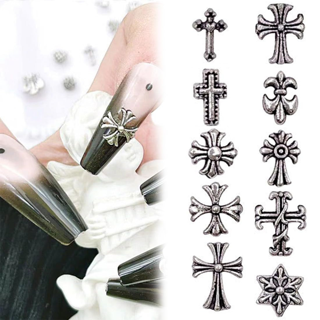 100 llaveros de uñas cruzadas 3D, llaveros de uñas cruzadas, llaveros de uñas cromadas, accesorios de uñas vintage, decoraciones de uñas DIY, para mujeres y niñas, decoraciones de uñas DIY