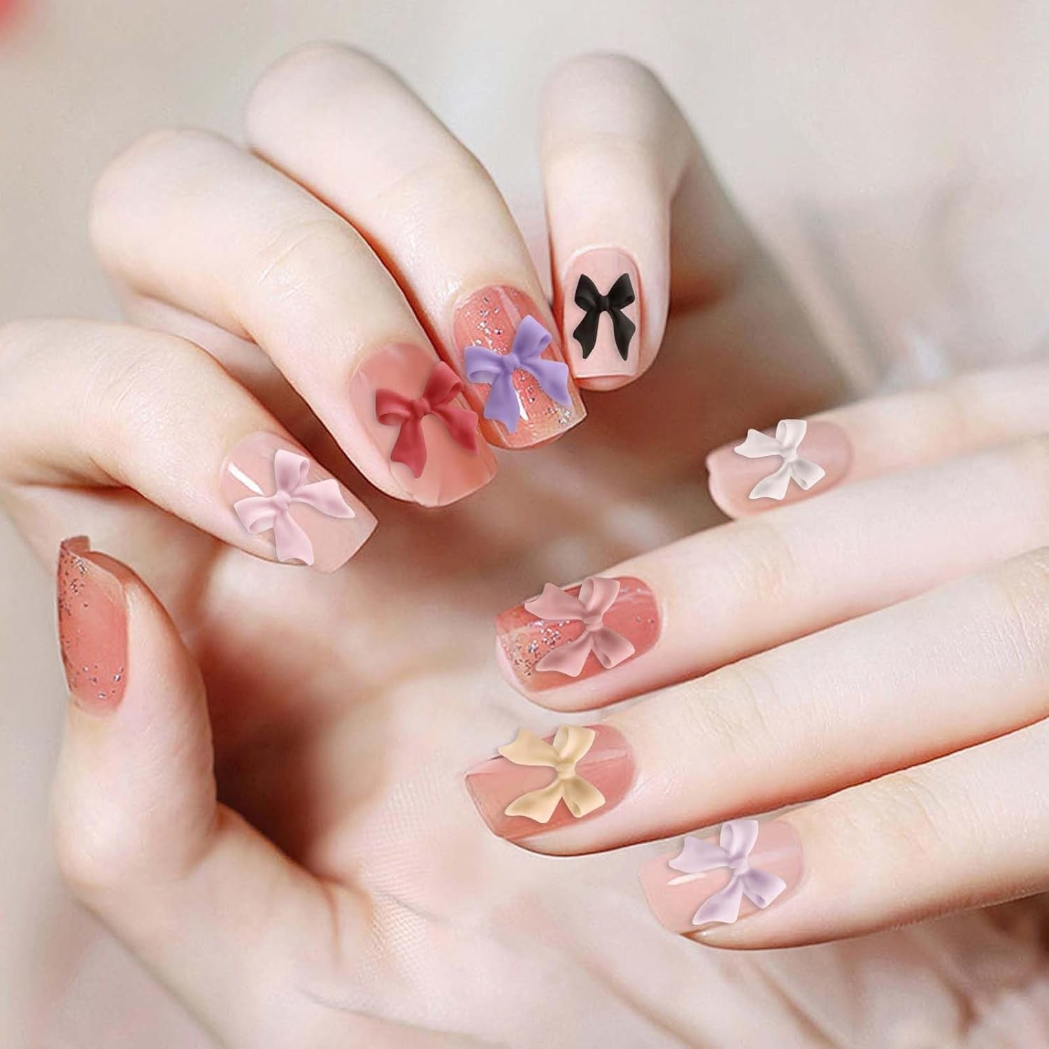 100 piezas Juegos de decoraciones de uñas 3D Schleifen Nagelanhänger Nagelkunst Dekorationen Schleife Für Acrylnägel, Süße Kawaii-Schleifenanhänger, Hübsche Nagel-Schleifenanhänger-Dekoration