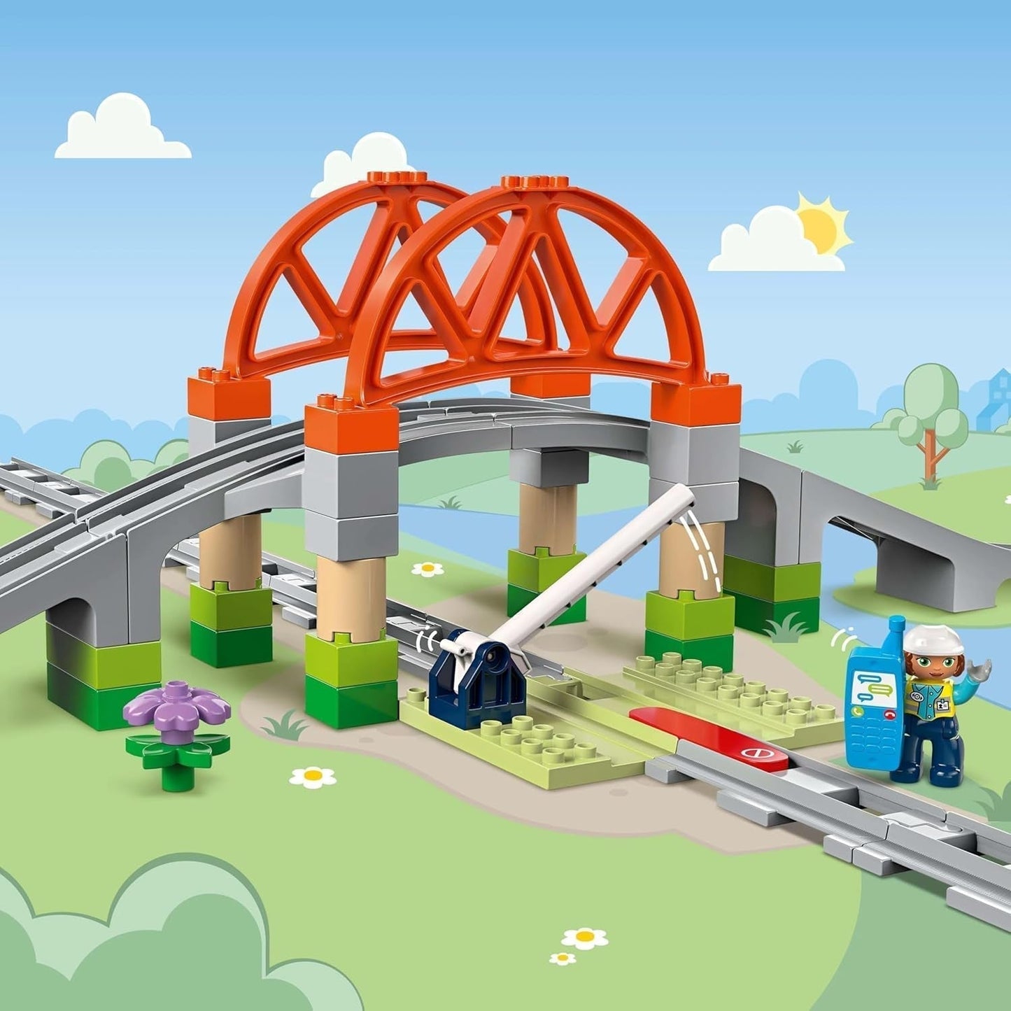LEGO DUPLO Puente y vías del ferrocarril de la ciudad - Set de ampliación, regalo para niños a partir de 2 años, set de construcción y reconstrucción, set de desarrollo preescolar, juguete educativo 10426 Juegos de construcción Besuche den LEGO-Store