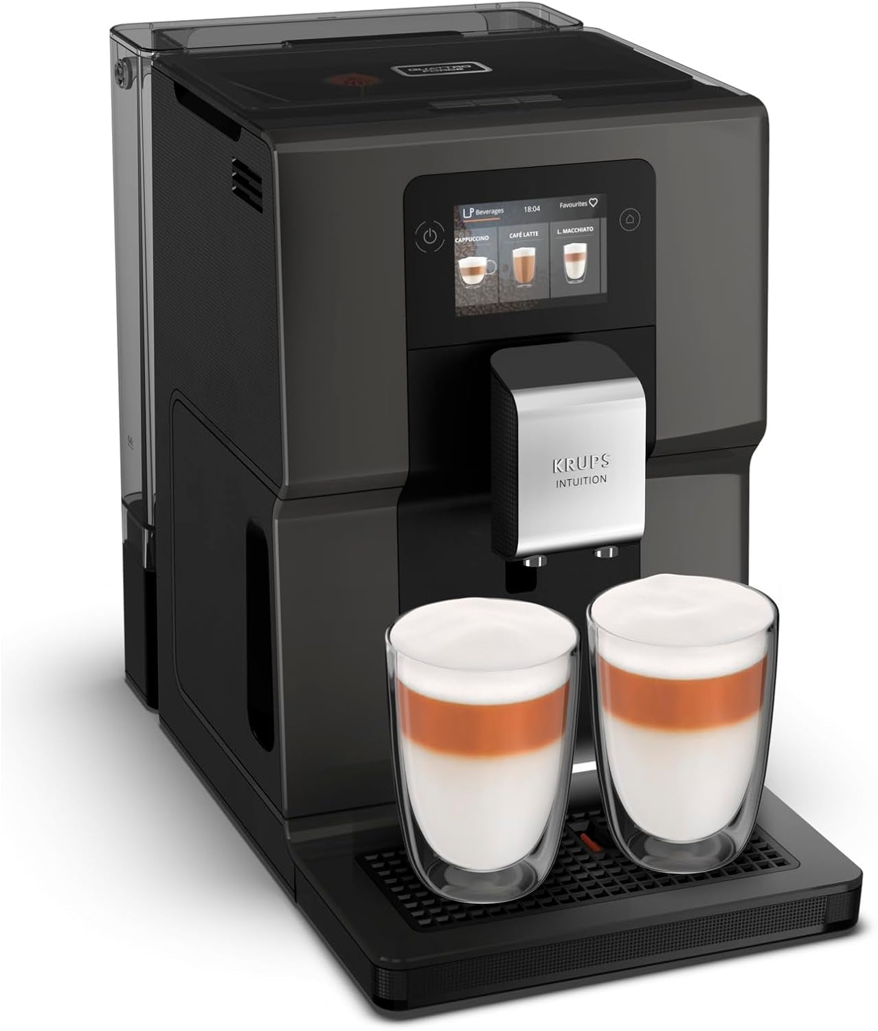 Krups Intuition Preference cafetera espresso totalmente automática con funcionamiento similar a un teléfono inteligente, pantalla táctil a color de 3,5", tecnología Smart Slide, sistema de iluminación intuitivo, 11 bebidas, recipiente para leche, EA873810