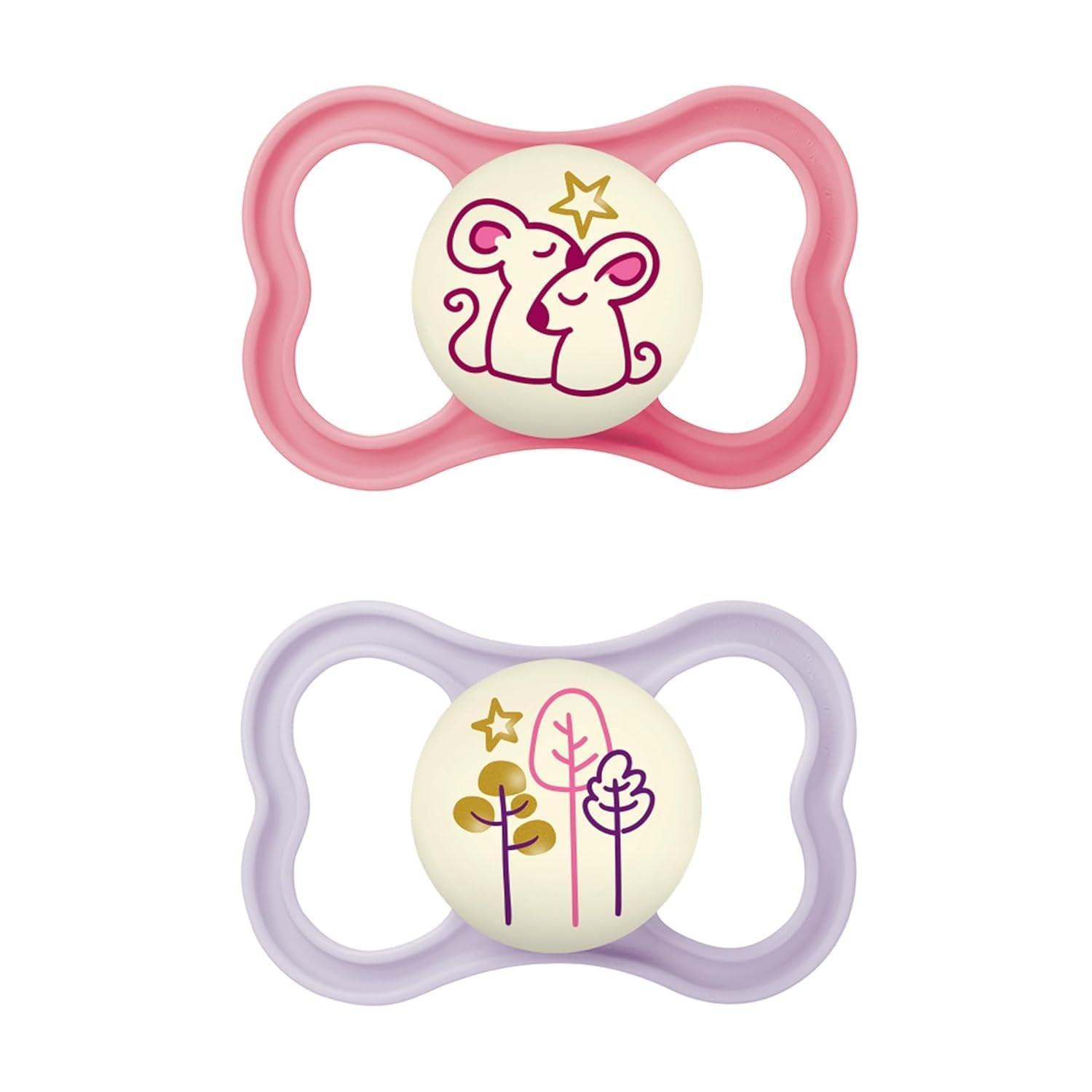 Chupete de silicona MAM Air 2 unidades Diseño extra ligero y ventilado Chupete respetuoso con los dientes Hecho de silicona especial MAM SkinSoft con caja para chupete 6-16 meses Oso/Rinoceronte