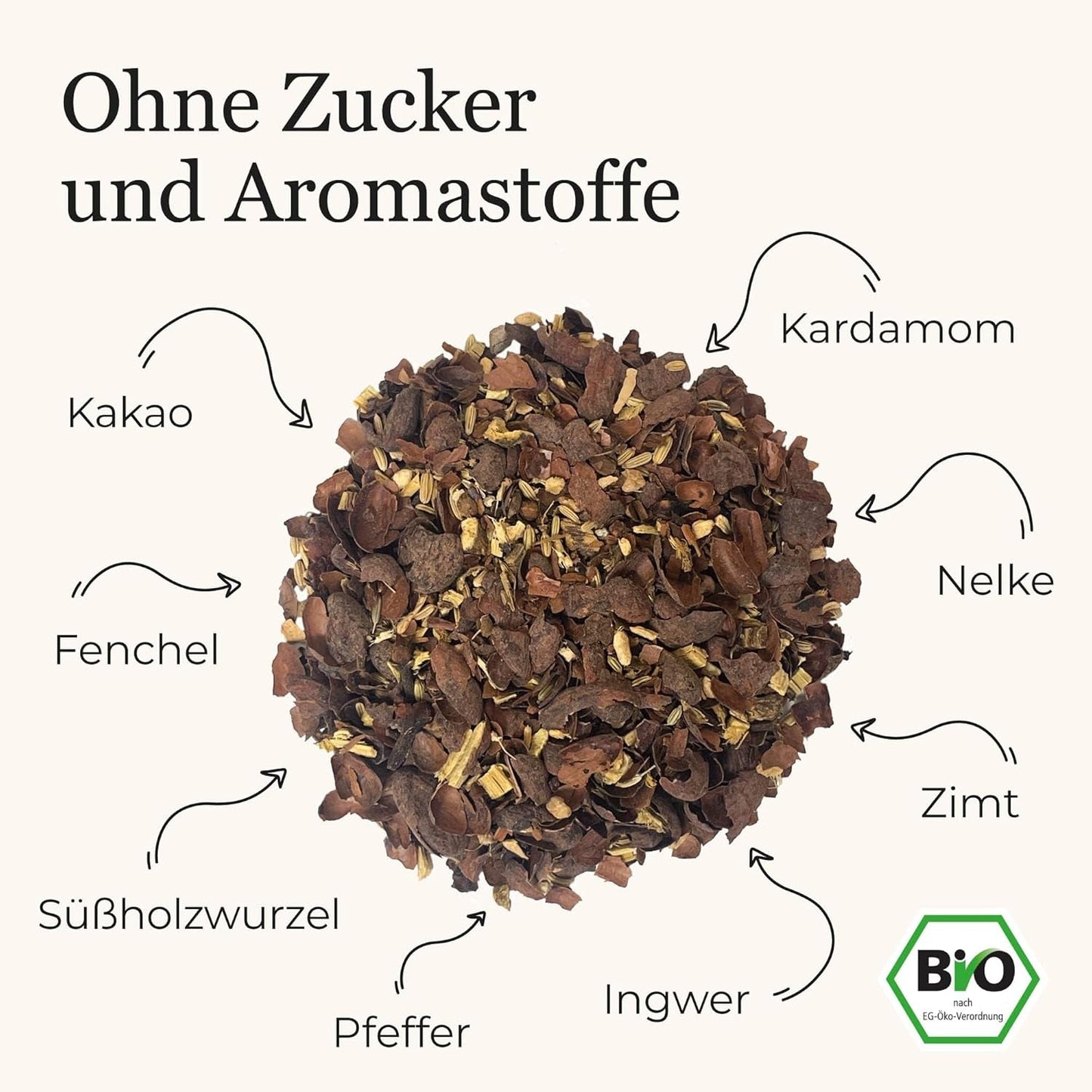 Té especiado BIO Schoko Chai sin azúcar, con vainas de cacao, canela, regaliz y otras especias aromáticas Chai, 100 g