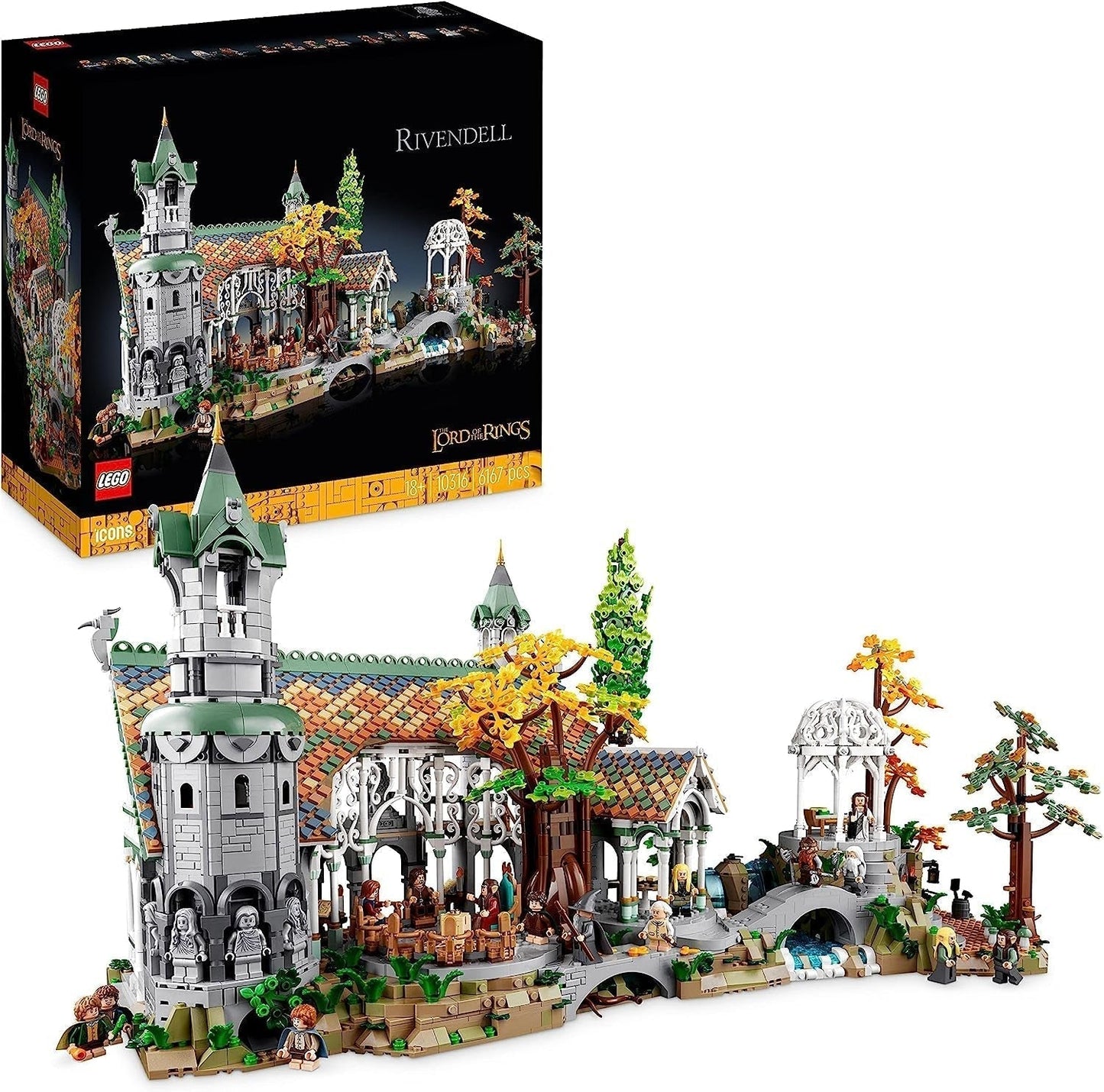 LEGO Icons El Señor de los Anillos: Rivendell - Colección y set de exhibición para adultos con 15 minifiguras únicas que incluyen a Gandalf, Legolas, Aragorn y Frodo Exclusivamente en Amazon - 10316 Juegos de construcción Besuche den LEGO-Store Single