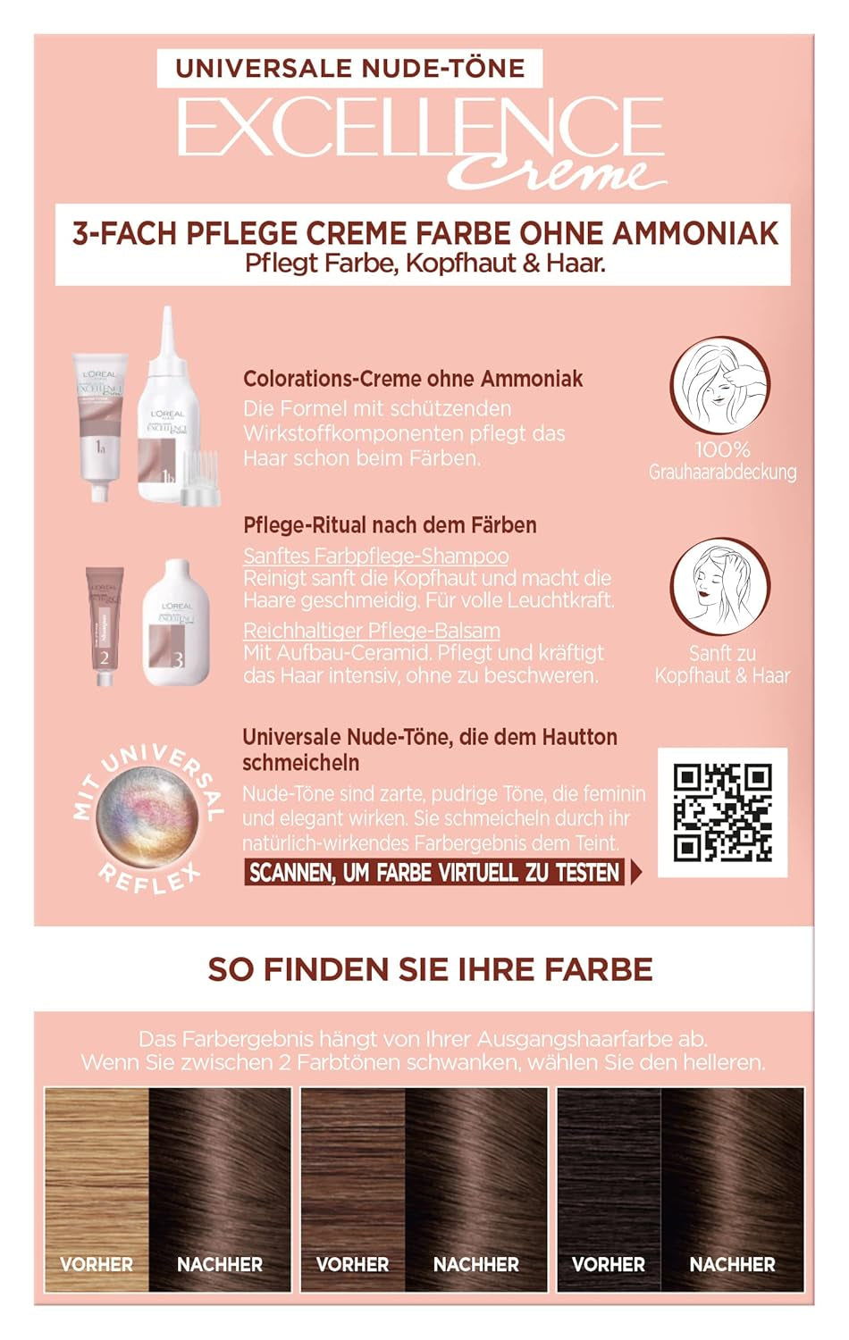 L'Oréal Paris Tinte permanente para cada tono de piel, coloración sin amoniaco, tonos nude universales con cobertura total de canas, Excellence Creme, núm. 5U Castaño claro (marrón), 1ud Tinte para el cabello Naty Shop