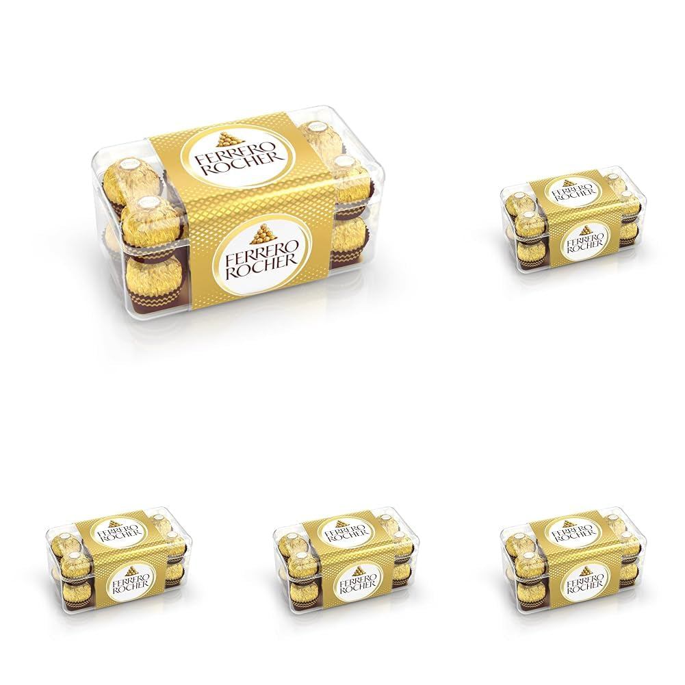 Ferrero Rocher - Especialidad de praliné de nueces crujiente y cremoso - 5 paquetes de 16 bombones individuales cada uno