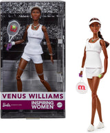 Muñeca de moda Barbie Inspiring Women Series Venus Williams con uniforme firmado y raqueta de tenis, incluida caja de presentación HRM49