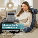 Ella Almohada de Lectura para Cama y Sofá con Rollo para el Cuello Desmontable - Almohada de Respaldo para Cama - Almohada de Lectura de Espuma Viscoelástica con Reposabrazos, Ideal para Leer, Ver TV, Relajarse o Como Respaldo - Gris