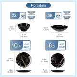LOVECASA Daphne Series Juego de vajilla de porcelana SWEET Juego combinado de 24 piezas Platos llanos de diseño dorado Platos de postre Cuencos de cereales y platos llanos para 6