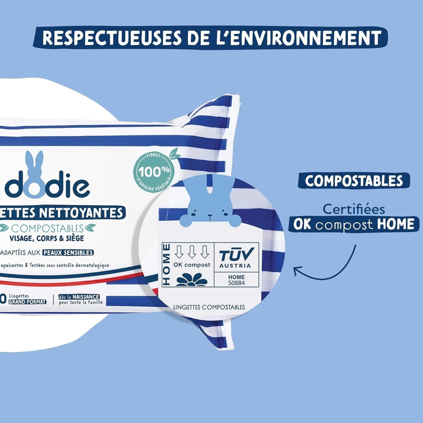 Paquete de 8 paquetes de toallitas de limpieza compostables con agua, 50 unidades