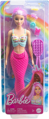 Muñeca Barbie Sirena: con pelo largo rosa y accesorios de peinado personalizados, que incluyen cepillo, bonita concha y aletas rosas, para edades de 3 años en adelante, HRR00 Naty Shop Dolls