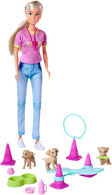 Simba Steffi Love Dog Trainer, muñeco de juguete como adiestrador de perros con curso de adiestramiento, 3 perros y accesorios, 29 cm, a partir de 3 años