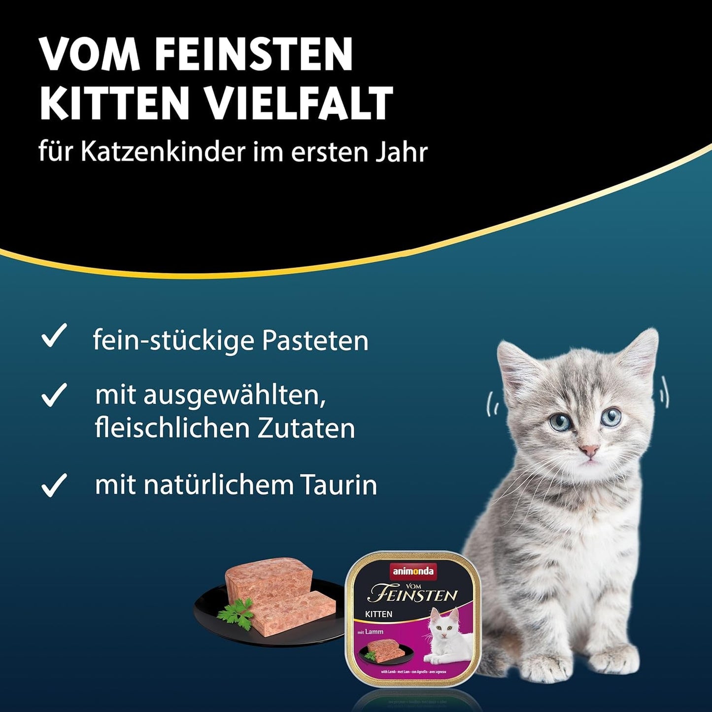 animonda Vom Feinsten Kitten Variedad para Gatitos (32 x 100g), comida húmeda sin cereales y sin azúcar para gatos jóvenes con ingredientes 100% frescos y cárnicos.