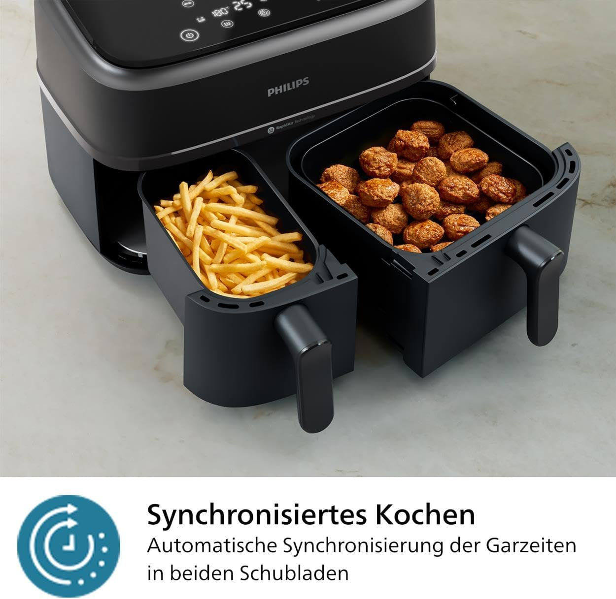 Philips Airfryer Dual Basket Serie 3000, 9L, 2 cestas, 2 platos listos al mismo tiempo, tecnología Rapidair más aire caliente Electrodomésticos Naty Shop