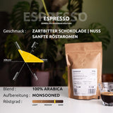 EXPRESO | Café en grano 500g - 100% Arábica | Recién tostado para hacer espresso | Granos de café enteros | Sabor clásico del café