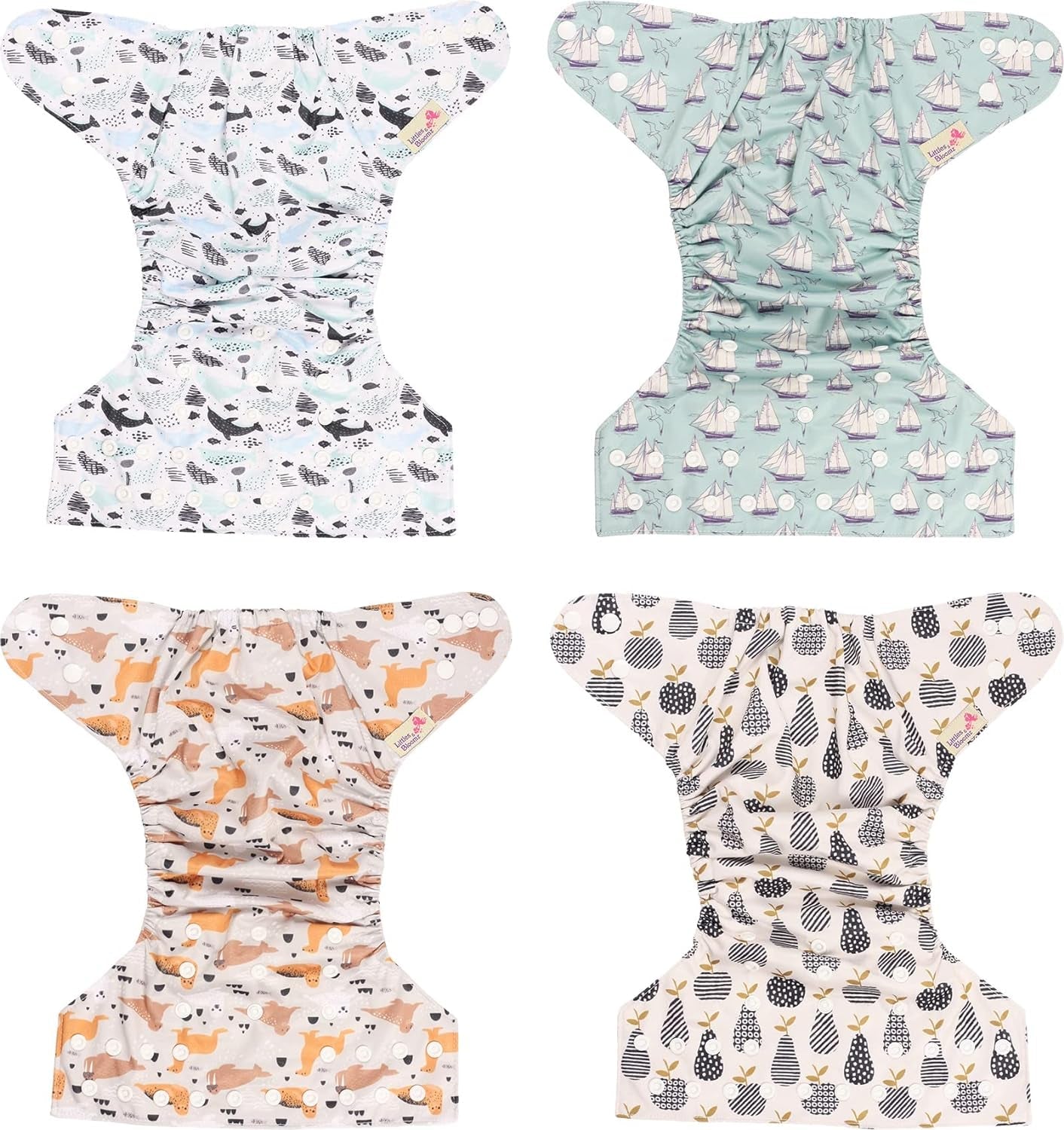 Littles and Bloomz FLP2-0406 Pañal reutilizable con clip estándar, 4 pañales
