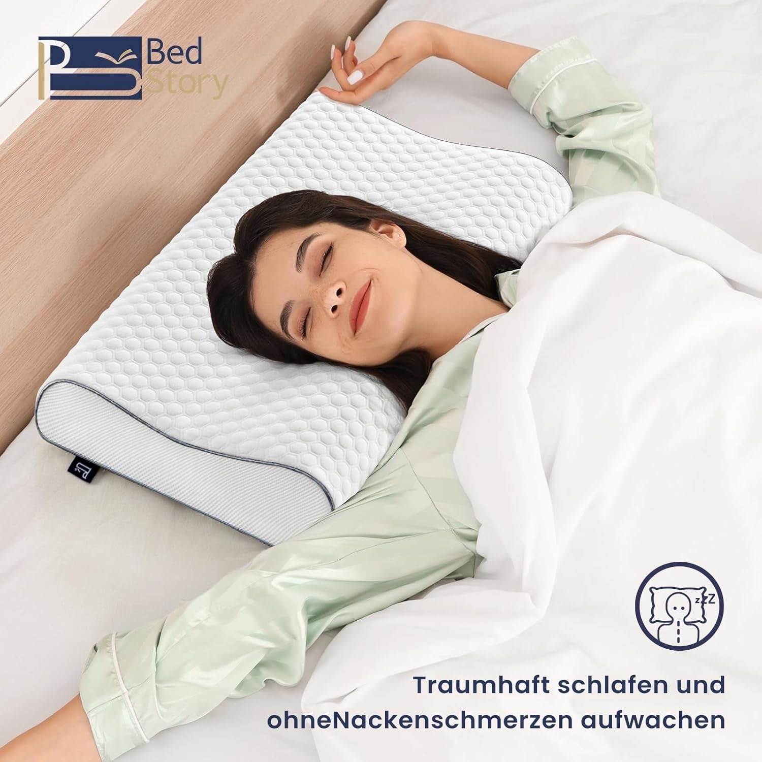 BedStory Almohada de Espuma viscoelástica, Almohada de Soporte para el Cuello Ajustable en Altura, Almohada ergonómica, Almohada para Dormir de Lado para Dormir boca arriba y boca abajo (60 x 36 x 12/10 cm)