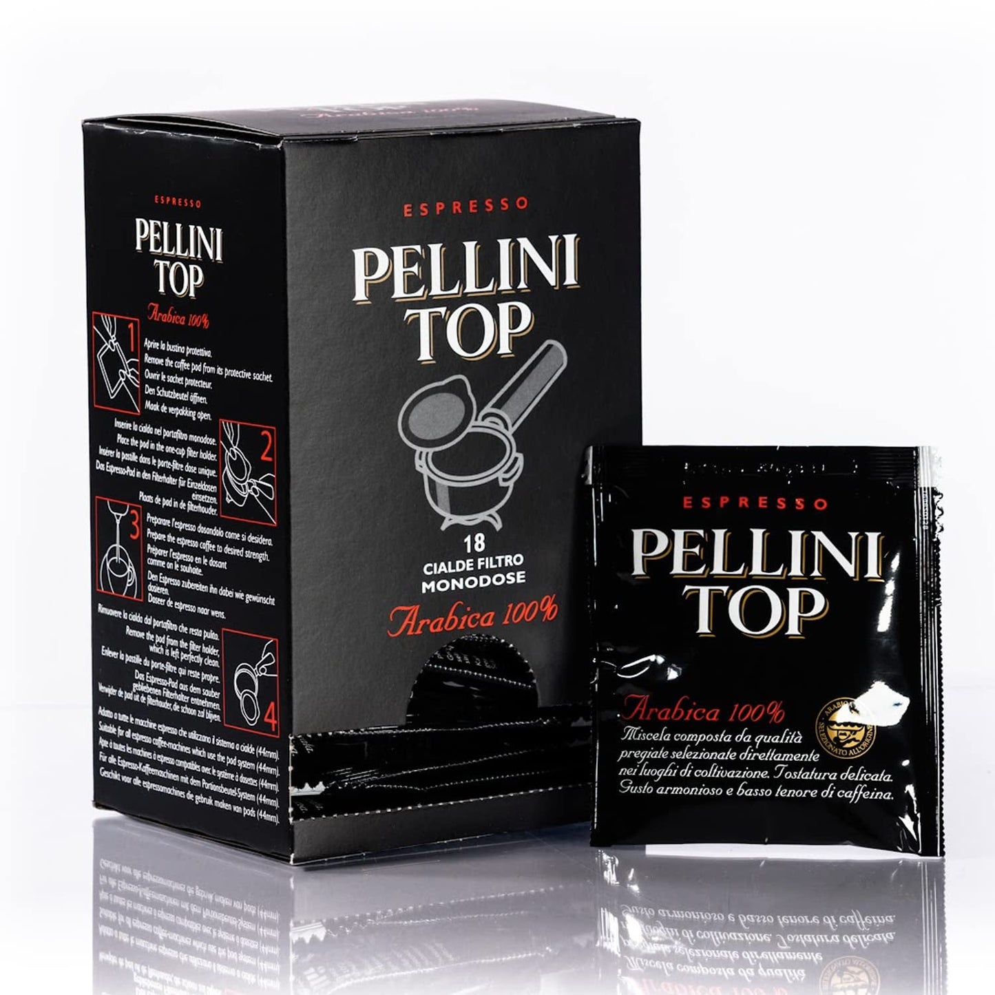 Pellini Caffè, Espresso Pellini Top 100% Arábica - Paquete de 6 con 18 monodosis (6 x 126 g, 108 monodosis en total)