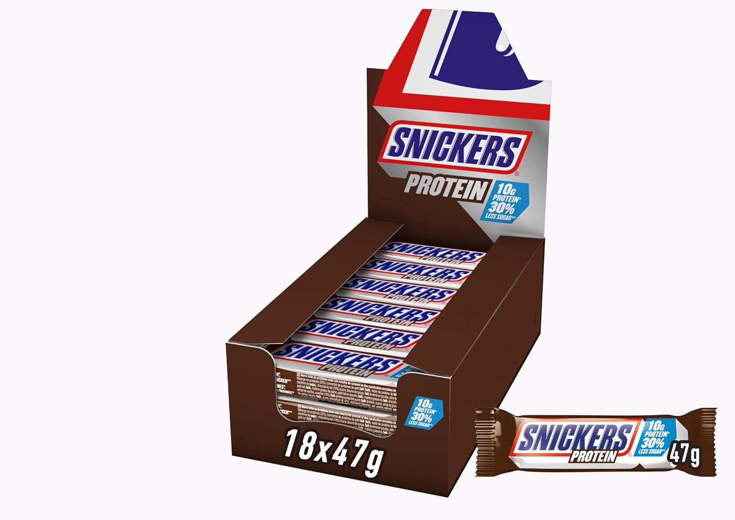 Barras de proteína Snickers con chocolate - Rico sabor con caramelo de avellana y turrón, paquete a granel 18x47g
