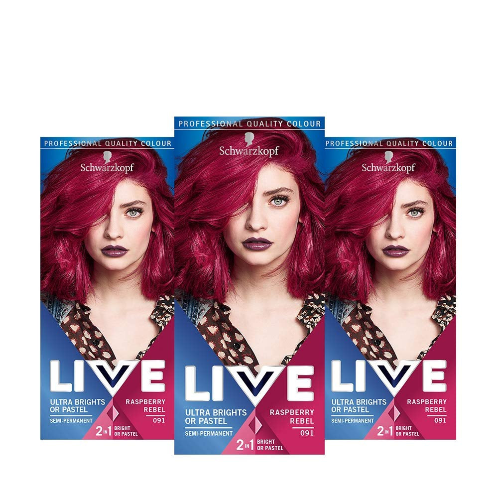 Tinte para el cabello rojo ultra brillante o pastel Live, paquete de 3, color semipermanente que dura hasta 15 lavados - 092 Pillar Box Red Naty Shop Tinte para el cabello rojo, 1 paquete (paquete de 3)