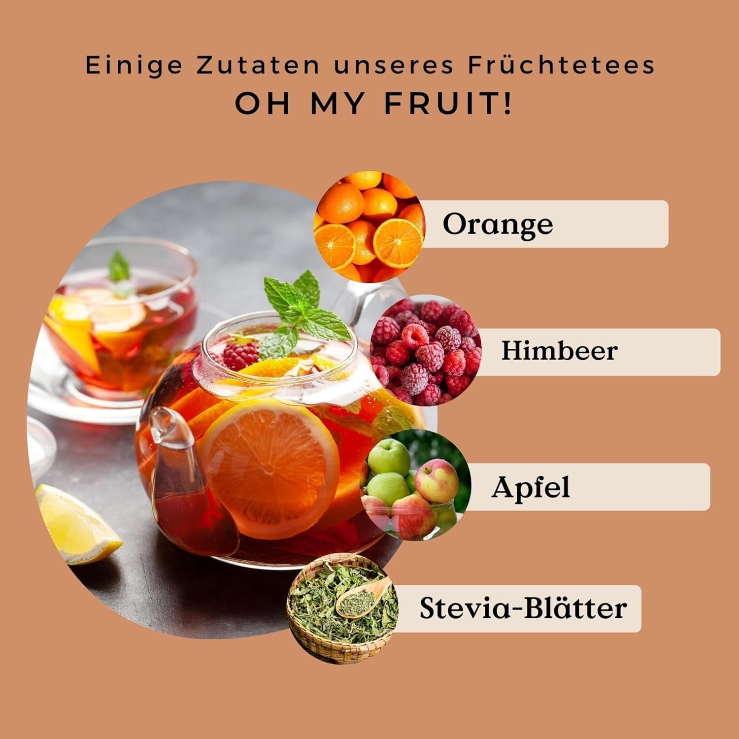 Oh My Fruit té de frutas BIO 100 g (50 tazas) | Té de frutas sueltas con manzanas, jamaica, frambuesas, naranjas y hojas de stevia REPLANTEA