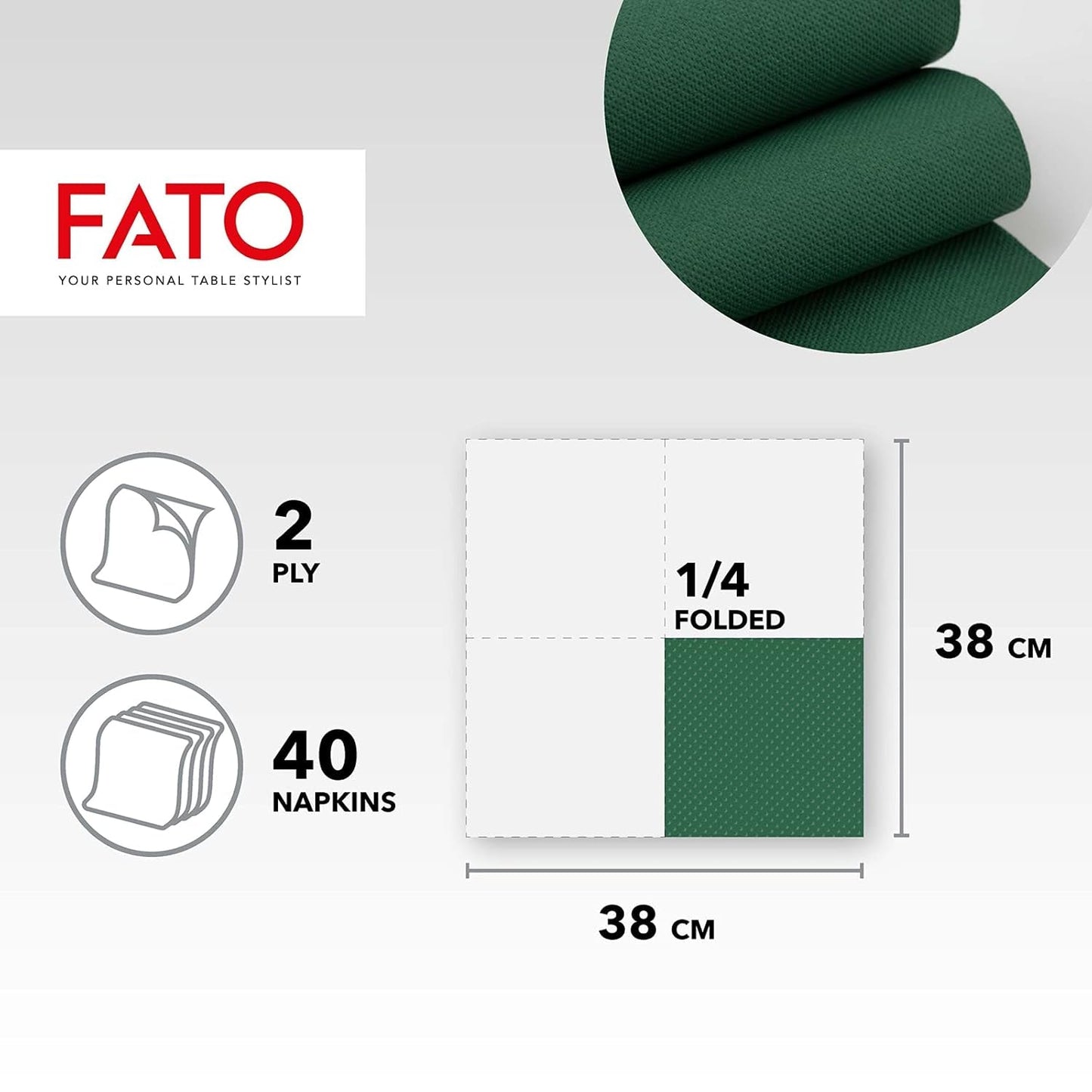 - Pañuelos de papel desechables Suavidad y suavidad Paquete de 40 pañuelos Tamaño 38X38 4 pliegues 2 capas Verde bosque Papel de celulosa 100% pura con certificación FSC (paquete de 2)