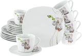 CreaTable, 24024, Serie Square Orchid, Vajilla de 18 piezas para 6 personas, Servicio de café de porcelana, Apto para lavavajillas y microondas, Fabricación de calidad