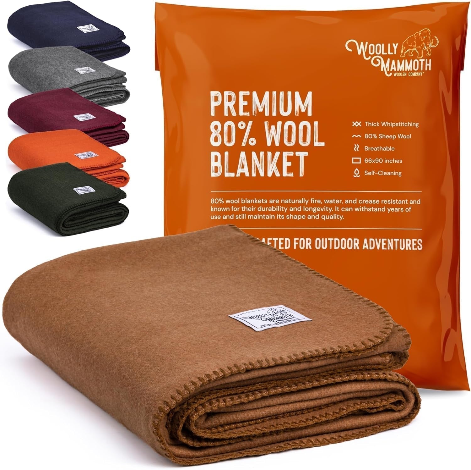Manta de camping Woolly Mammoth Woolen Co., extra grande, lana merino. El equipo perfecto para exteriores para bushcraft, camping, trekking, senderismo, supervivencia o manta de cabina. Marrón, 168 X 228 Camas y mantas Woolly Mammoth Woolen Company Browns 66" X 90"