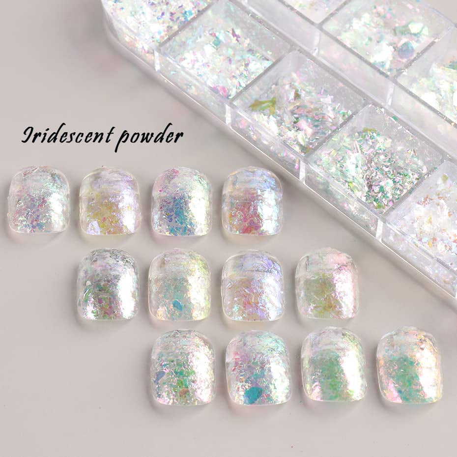JMEOWIO Nail Glitter 12 rejillas Aurora Nail Art accesorios de decoración diseño de uñas