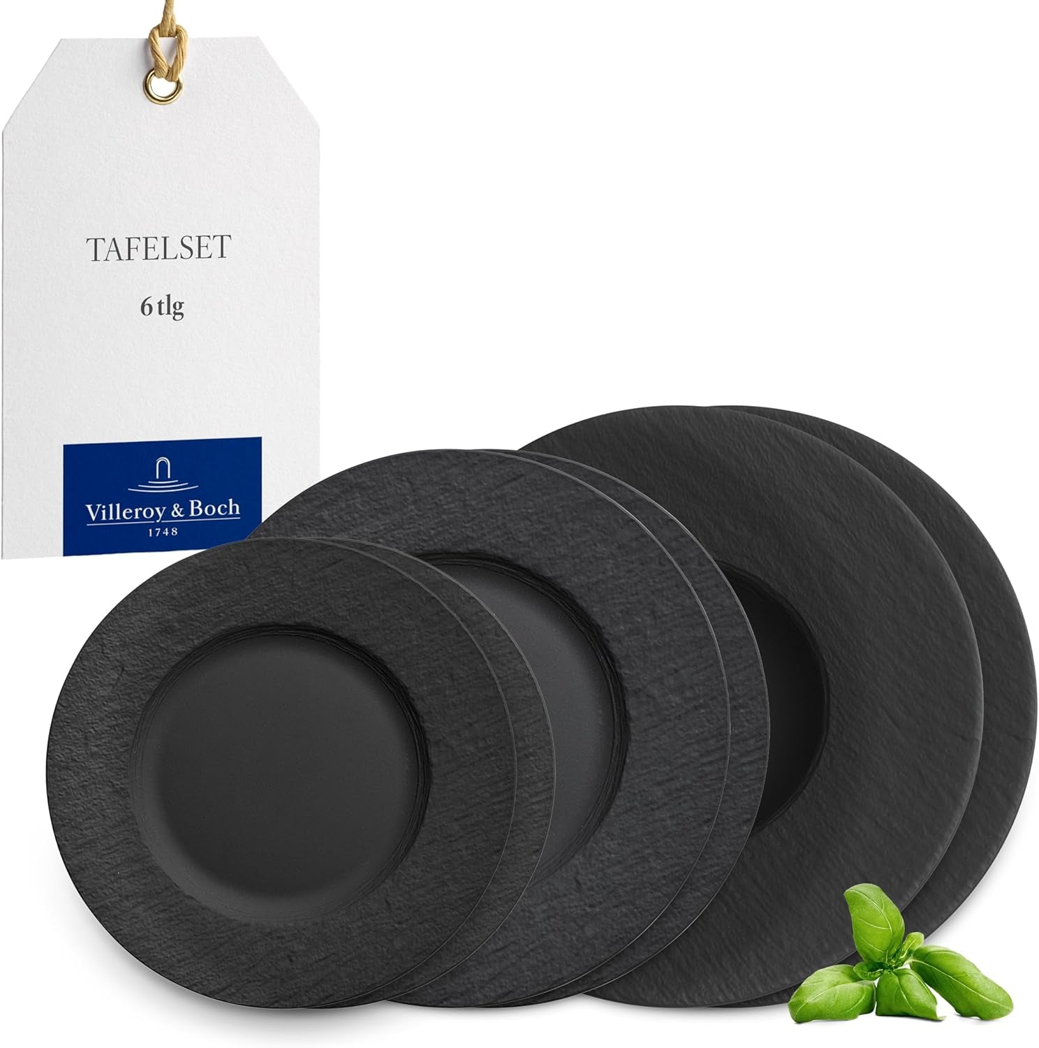 Villeroy & Boch - Vajilla Manufacture Rock, 6 Piezas, Vajilla para 2, Porcelana Premium, Negro