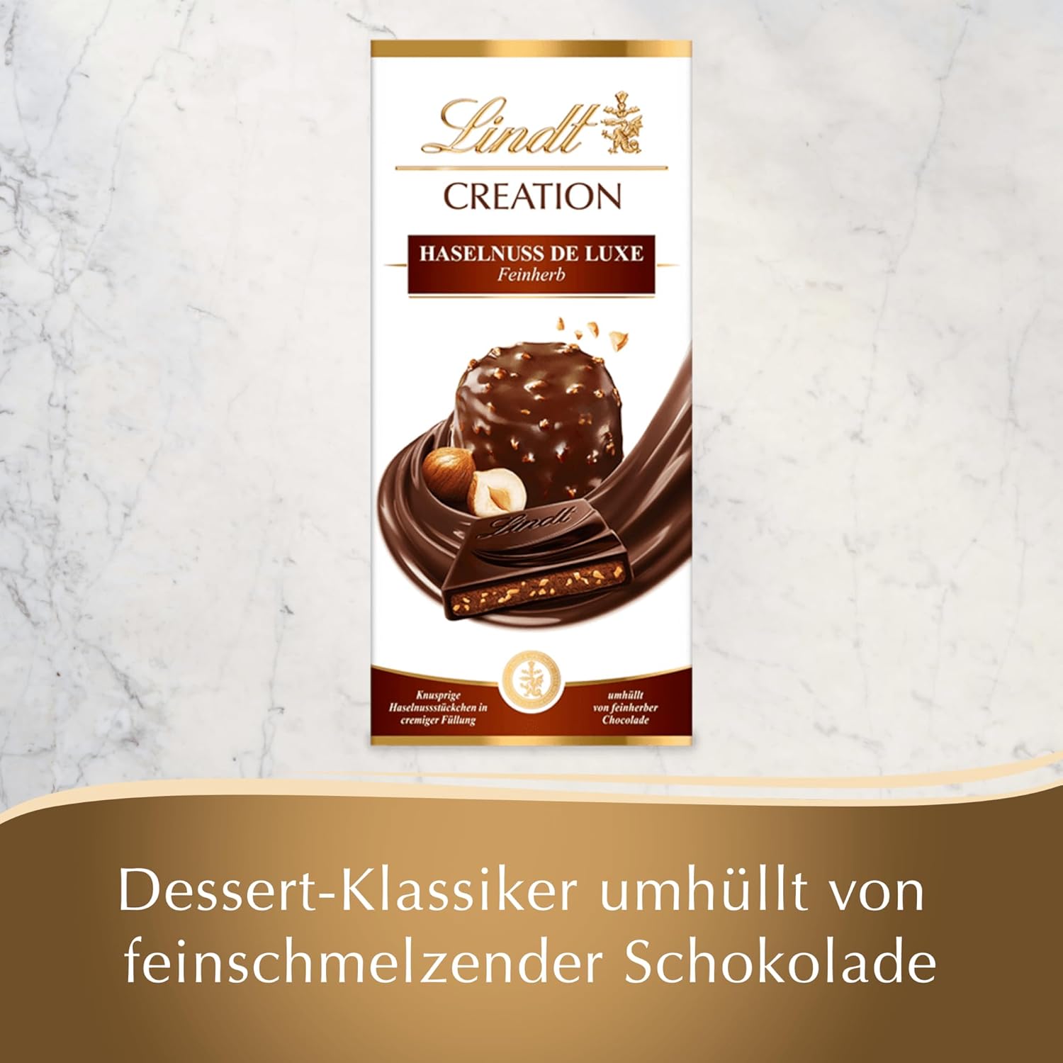 Lindt Creation Hazelnut De Luxe Bar - Chocolate amargo con avellanas crujientes en un relleno cremoso