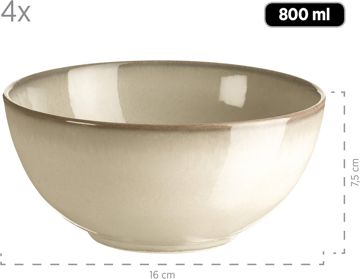 MÄSER 931736 vajilla para 4 personas con aspecto mediterráneo vintage, servicio combinado con 16 piezas en gris arena, cerámica, gris arena