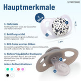 Chupetes para bebé Twistshake - Paquete de 2 | Forma de ortodoncia | Ultraligero | Tetina de silicona suave | Sin BPA | Apto para bebés a partir de 6 meses | Blanco grisáceo
