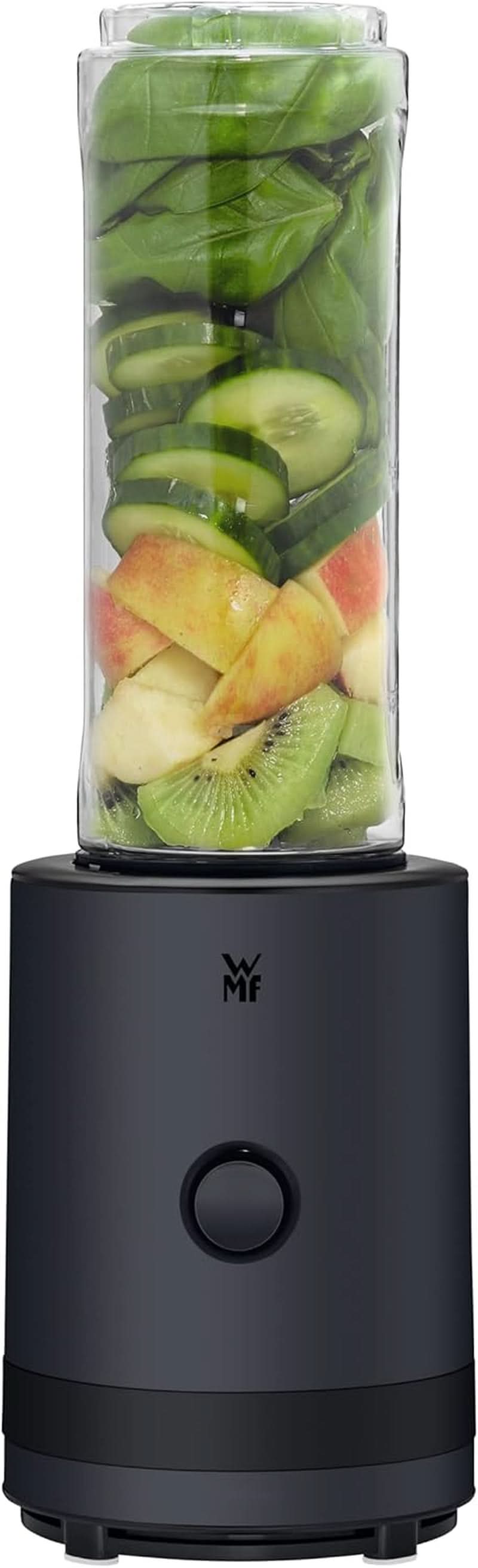 WMF Küchenminis Smoothie-To-Go, Mini batidora con base Mit Zwei Mix-/Trinkbehältern 0,6 L, Batidora Hochleistungsmixer 300 W, Edelstahl Matt, Schwarz Kitchen Naty Shop