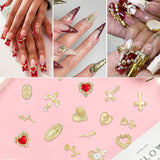 Dijes de uñas dorados, 80 piezas, cruz, corazón de rosa, gemas de uñas de la Virgen María, accesorios de uñas de aleación de metal para decoraciones de diseño de manicura, manualidades DIY