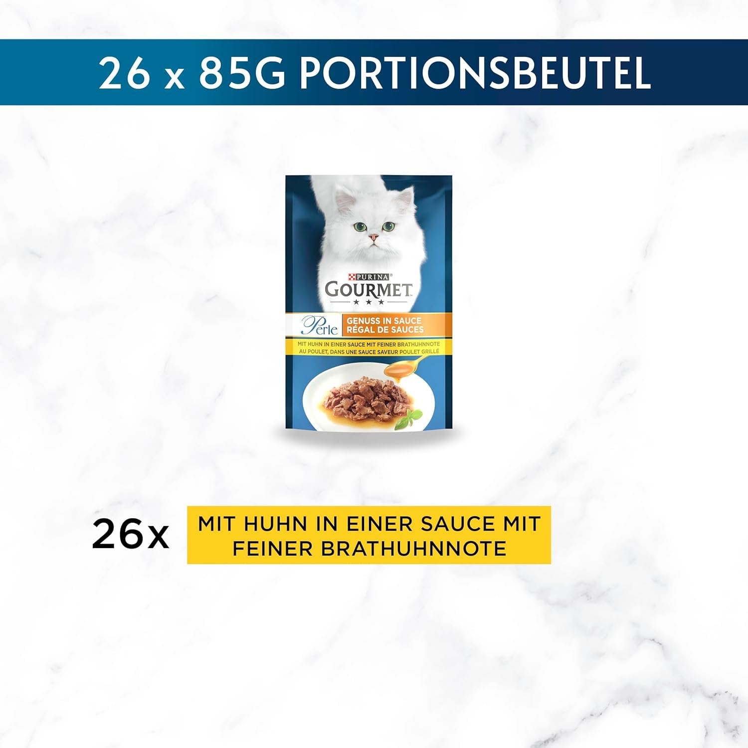 Gourmet Perle Delight comida húmeda para gatos en salsa con pollo, paquete de 26 (26 x 85 g)